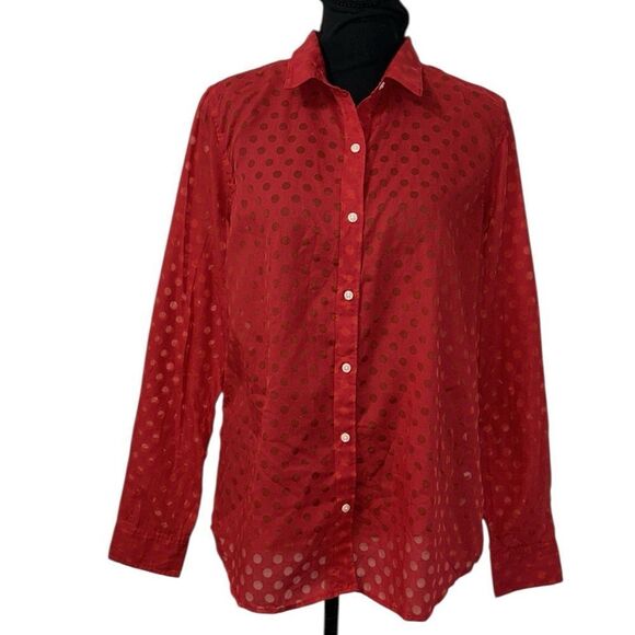 Gap Fitted Boyfriend Red Button Sheer Shirt(Size Large) - Picture 1 of 8